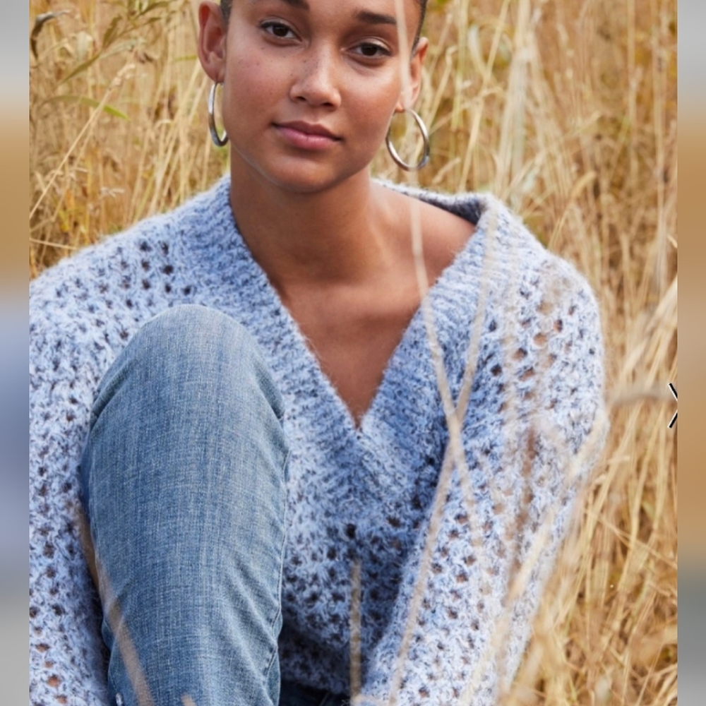 Nib Whbm Open Weave V Neck Sequin Sweater - image 1